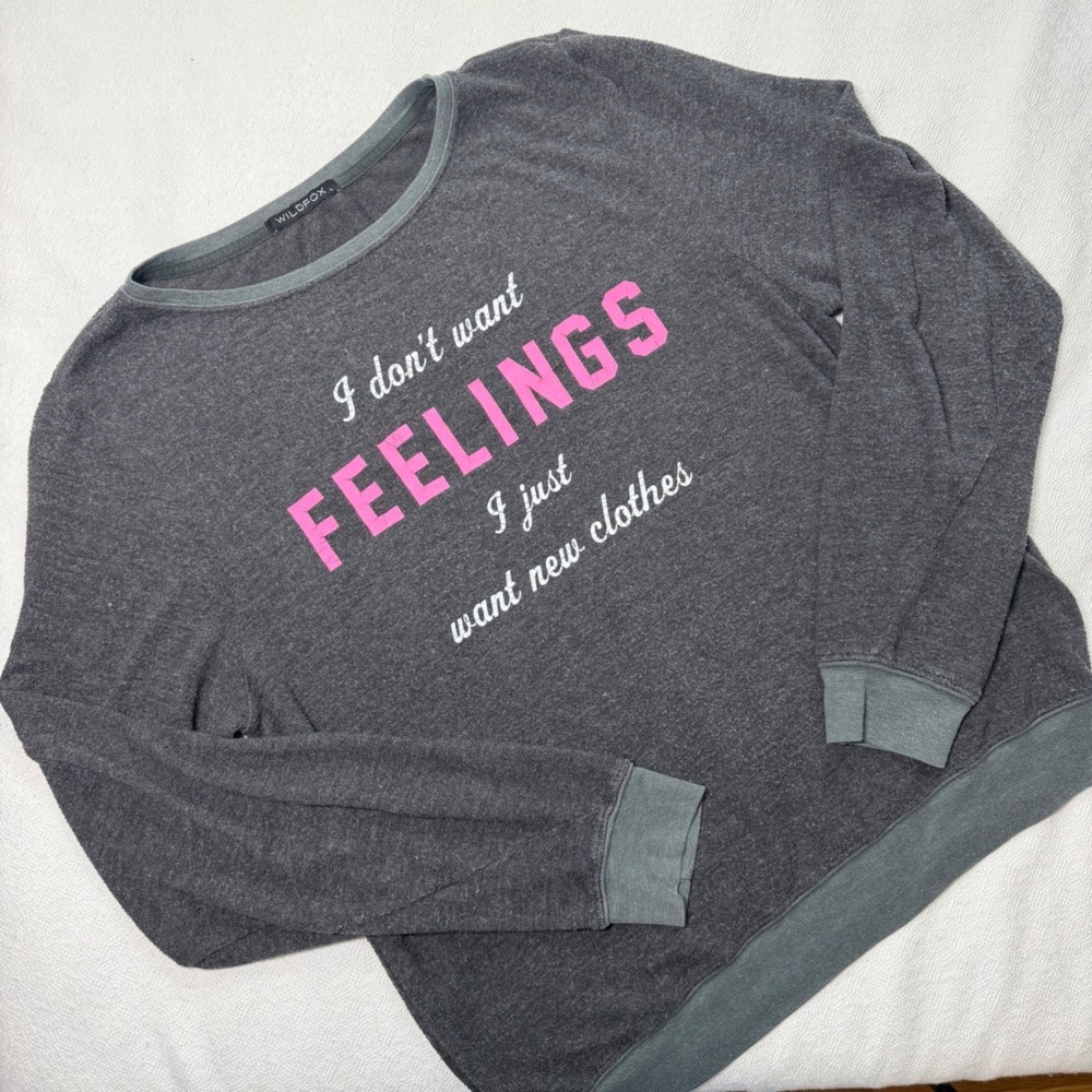 Wildfox Feelings New Clothes Graphic Sweatshirt Gray Large Pullover Crew Neck